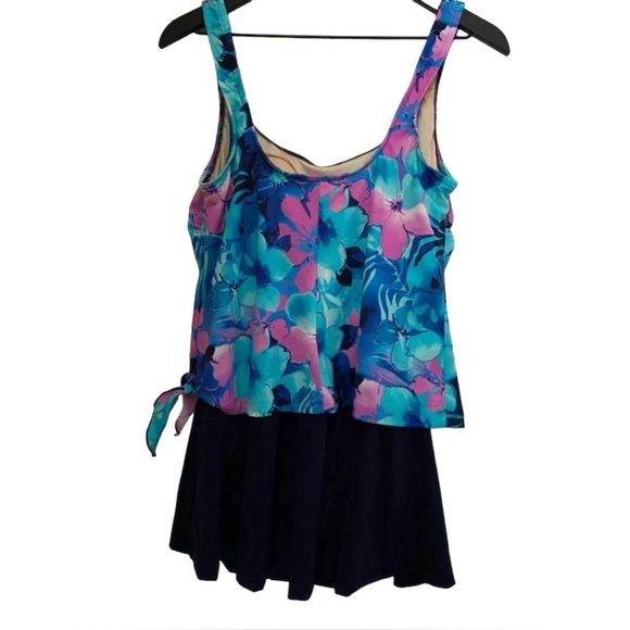 Maxine of Holliwood Women’s One Piece Skirted Swimsuit Blue/Pink Size 12. - Picture 4 of 16